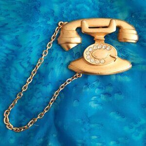 Vintage JJ Rotary Telephone Brooch